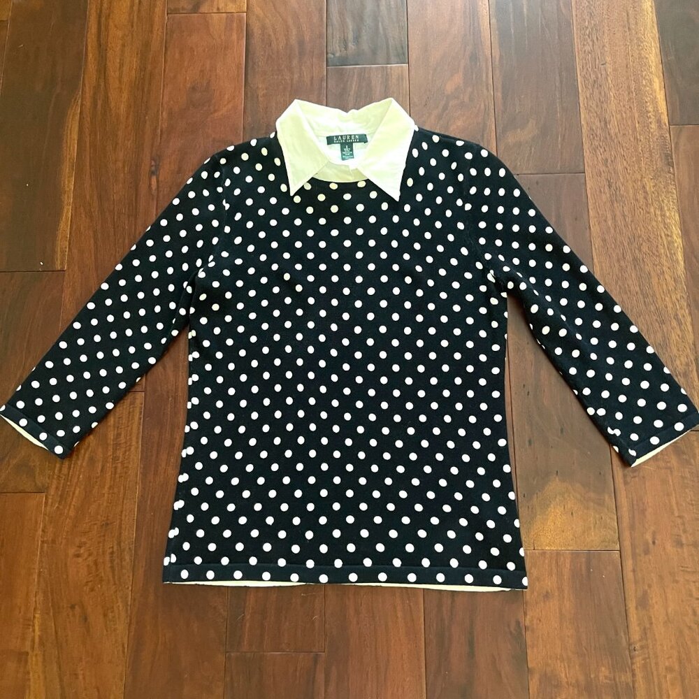NWOT Ralph Lauren POLKA DOT WHITE COLAR KNIT TOP S - Picture 8 of 13